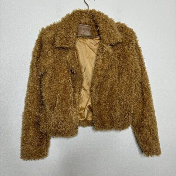 Blank NYC Coat Small Cropped Faux Fur Teddy Open Jacket Sahara Plush Lined - Picture 2 of 9